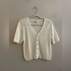 Vintage Clio Short Sleeve See Through Sweater Button Up